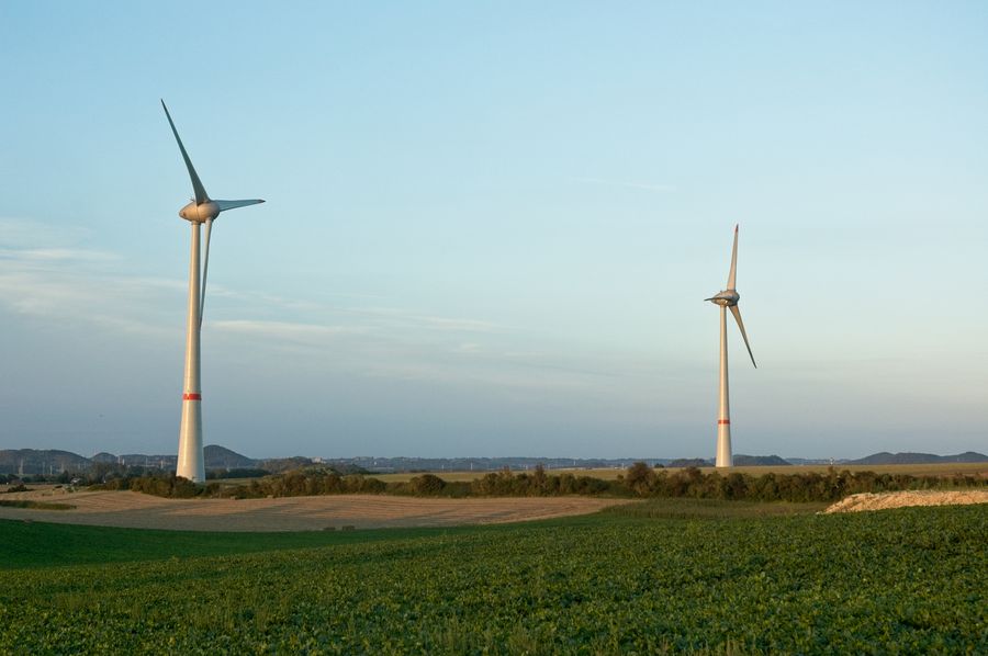 Wind turbines in open countryside